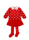 Girls Red Heart Print Skirt Set