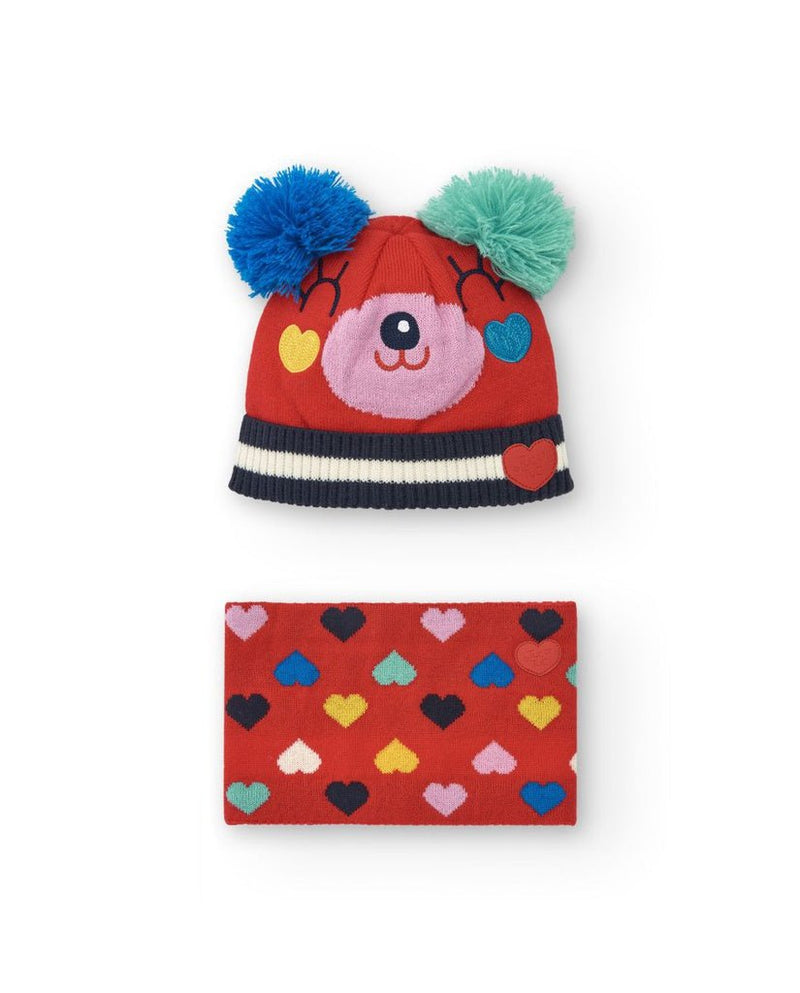 Girls' Red Knitted Hat & Scarf Set (Tuc Tuc)