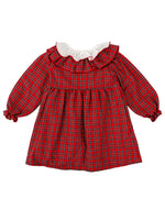 Girls Red Tartan Dress with Embroidered Collar