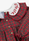 Girls Red Tartan Dress with Embroidered Collar