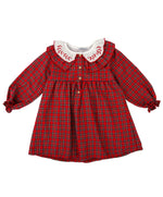 Girls Red Tartan Dress with Embroidered Collar