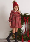 Girls Red Tartan Dress with Embroidered Collar