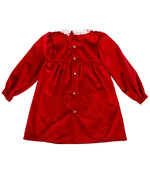 Girls Red Velvet Smocked Dress with Collar