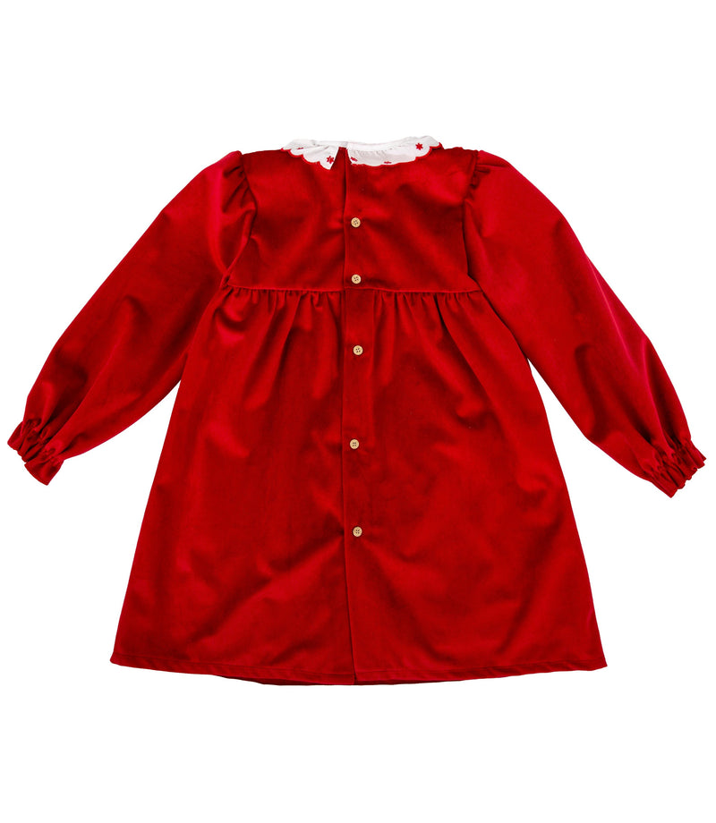 Girls Red Velvet Smocked Dress with Collar