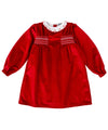 Girls Red Velvet Smocked Dress with Collar