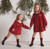 Girls Red Velvet Smocked Dress with Collar
