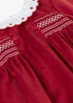 Girls Red Velvet Smocked Dress with Collar