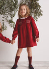 Girls Red Velvet Smocked Dress with Collar