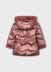 Girls Rose Glossy Puffer Coat with Faux Fur Trim