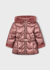 Girls Rose Glossy Puffer Coat with Faux Fur Trim