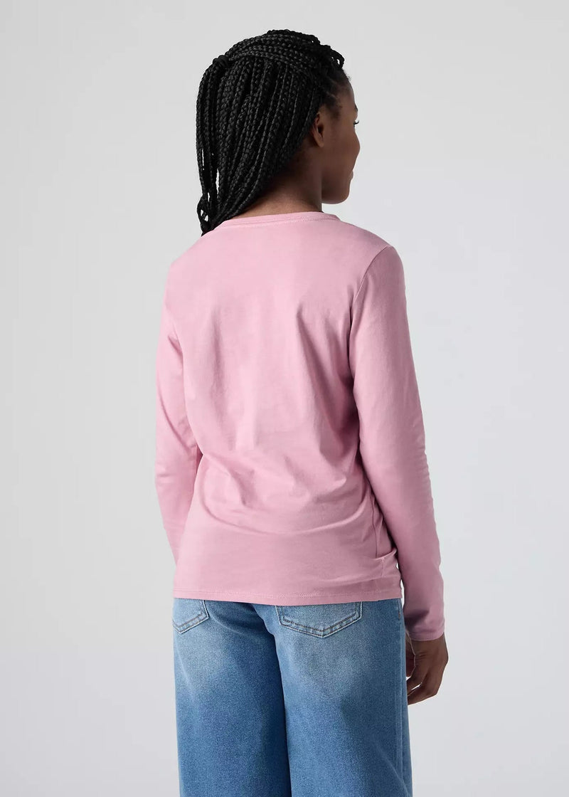 Girls Rose Pink Long Sleeve Batwing Logo T-Shirt