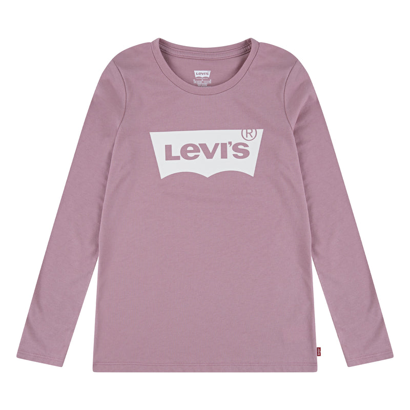 Girls Rose Pink Long Sleeve Batwing Logo T-Shirt