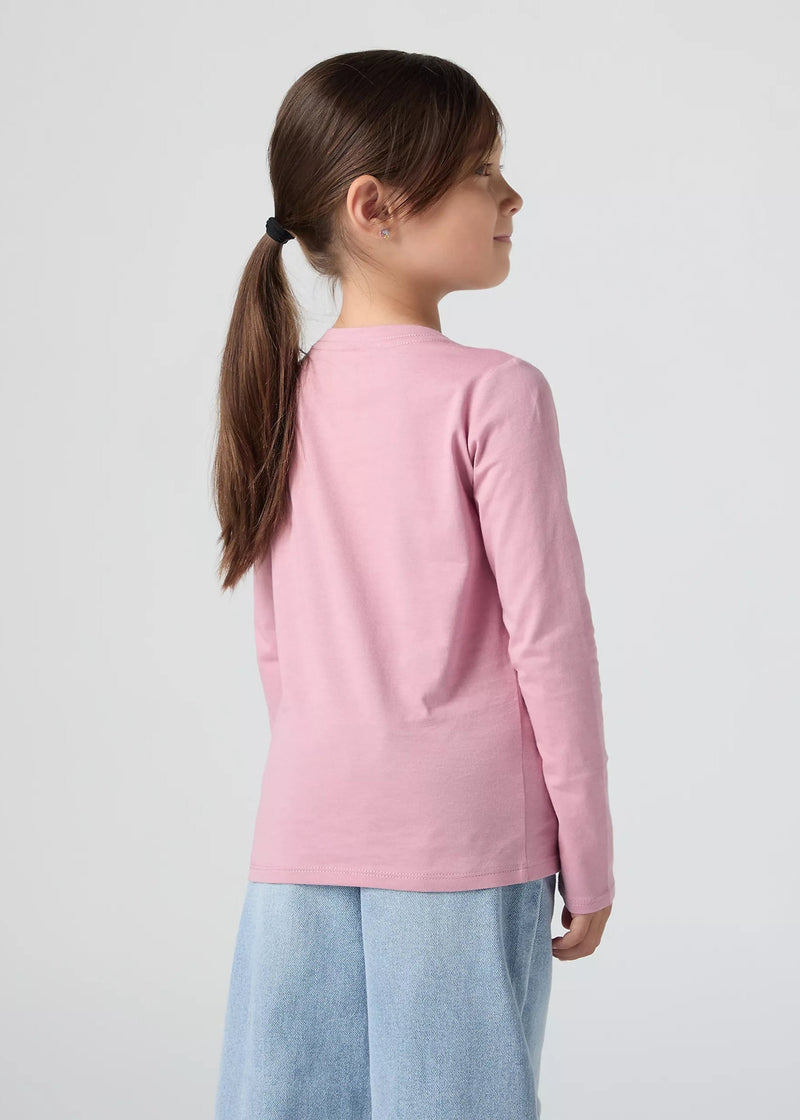 Girls Rose Pink Long Sleeve Batwing Logo T-Shirt