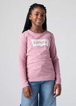 Girls Rose Pink Long Sleeve Batwing Logo T-Shirt