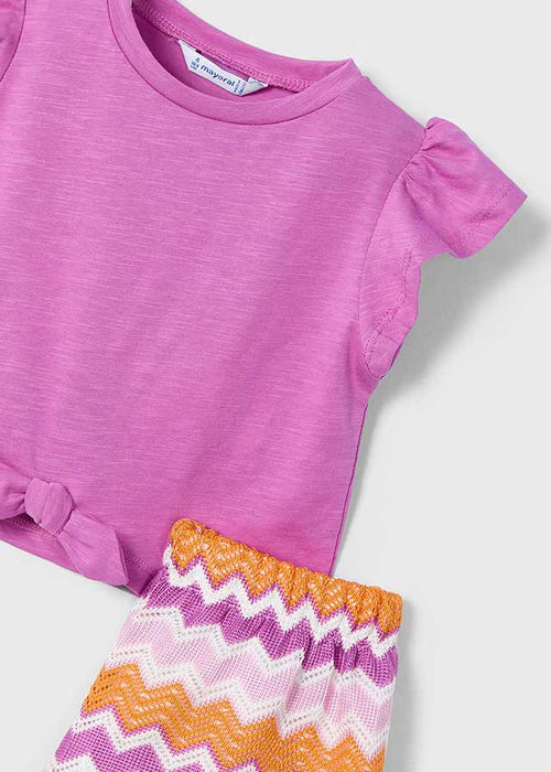 Girls Ruffle Sleeve Knit Shorts Set