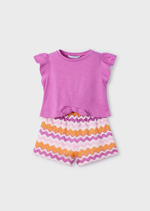 Girls Ruffle Sleeve Knit Shorts Set