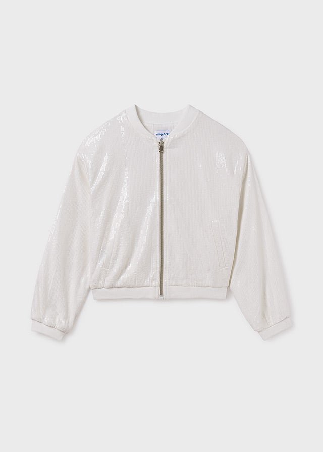 Girls Sequin White Bomber Jacket