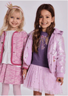 Girls Shiny Pink Metallic - Effect Parka with Hood