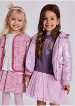 Girls Shiny Pink Metallic - Effect Parka with Hood