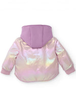 Girls Shiny Pink Metallic - Effect Parka with Hood