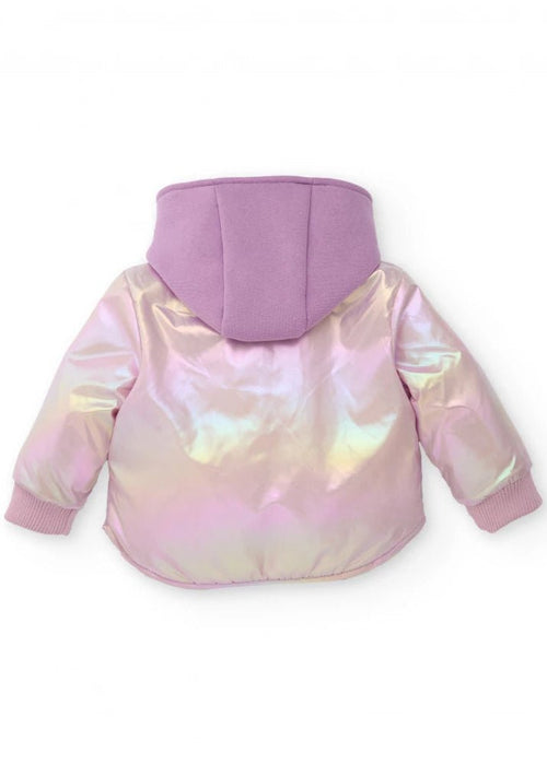 Girls Shiny Pink Metallic - Effect Parka with Hood