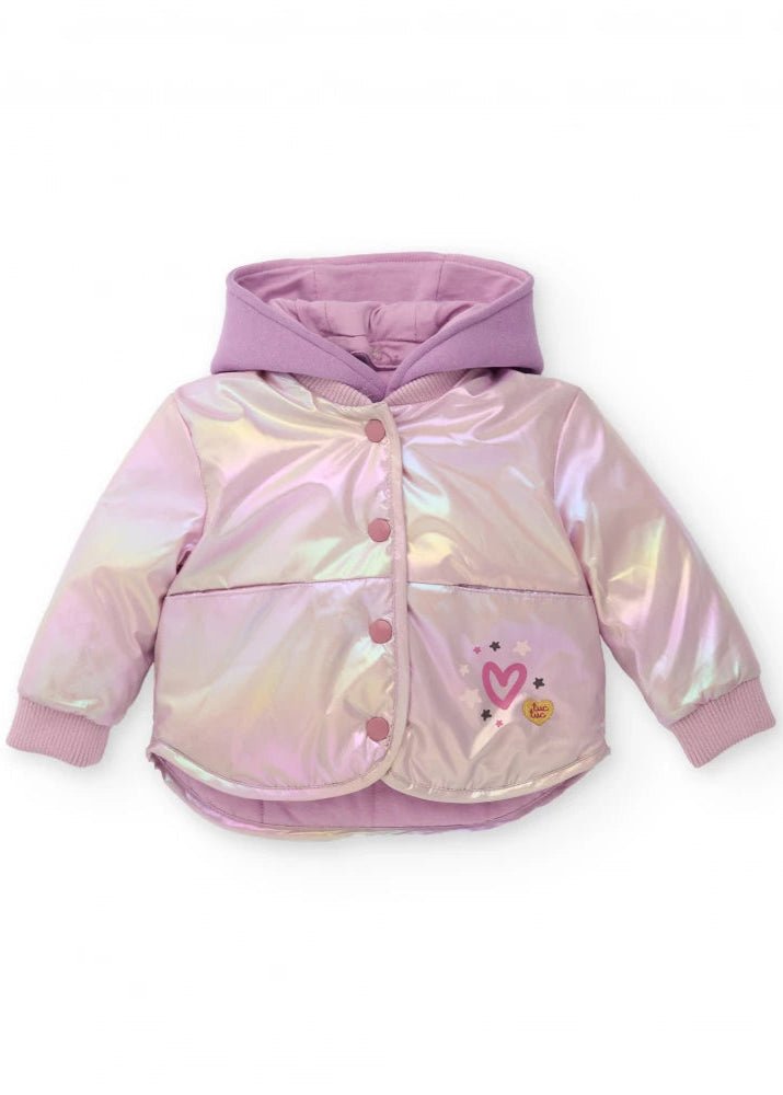 Girls Shiny Pink Metallic - Effect Parka with Hood
