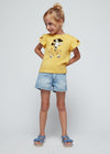 Girls Short Sleeve Yellow T-Shirt Zebra Embroidery