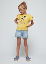 Girls Short Sleeve Yellow T-Shirt Zebra Embroidery