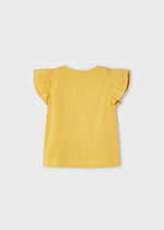 Girls Short Sleeve Yellow T-Shirt Zebra Embroidery