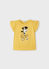 Girls Short Sleeve Yellow T-Shirt Zebra Embroidery