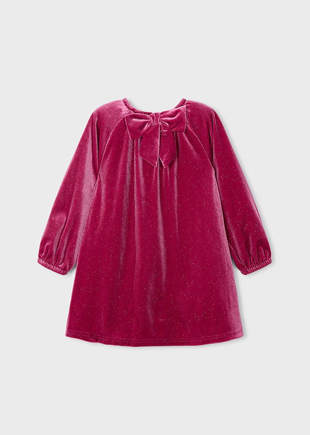 Girls Sparkly Velvet Dress with Back Bow