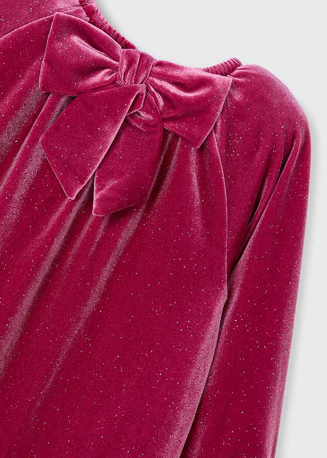 Girls Sparkly Velvet Dress with Back Bow