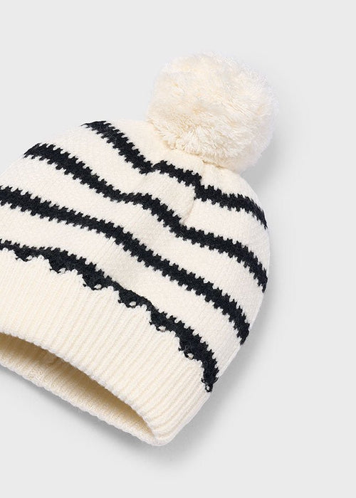Girls Striped Knit Hat & Scarf Set with Pom Pom