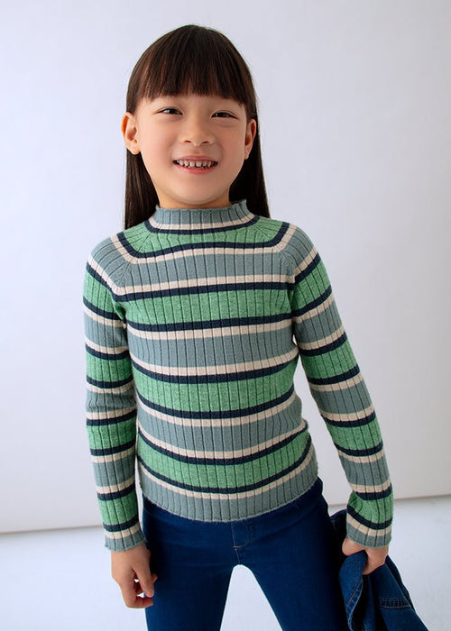 Girls Striped Rib Turtleneck Top