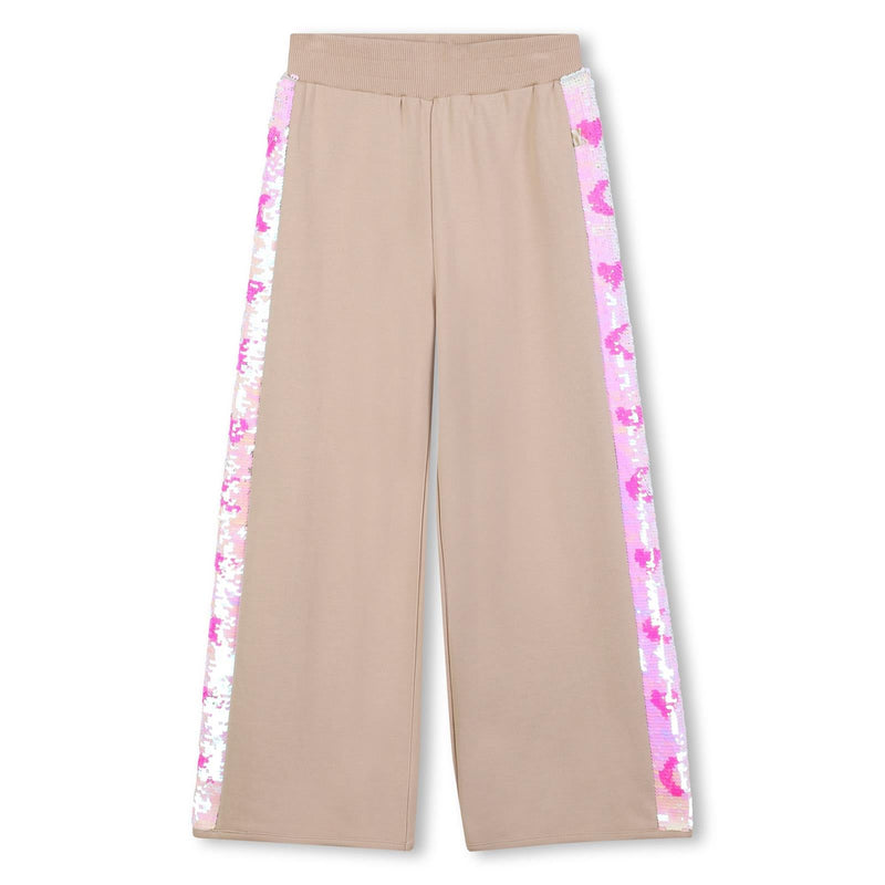 Girls Taupe Jogging Trousers with Sequin Side Stripes