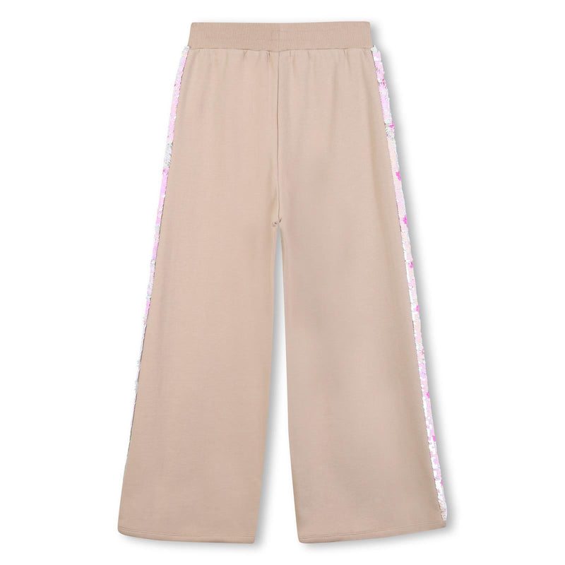 Girls Taupe Jogging Trousers with Sequin Side Stripes