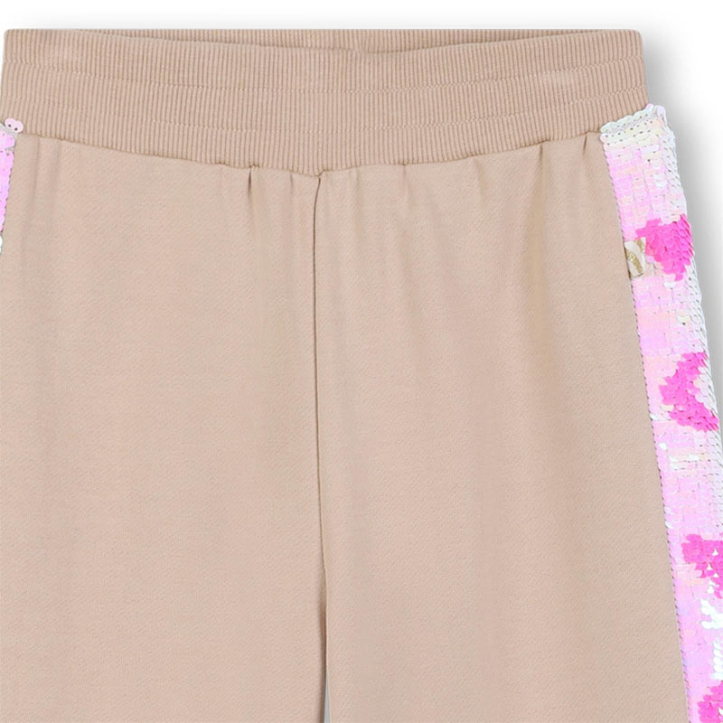 Girls Taupe Jogging Trousers with Sequin Side Stripes