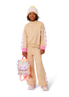 Girls Taupe Sweatshirt with Sequin Sleeve Stripes