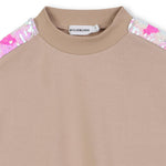 Girls Taupe Sweatshirt with Sequin Sleeve Stripes