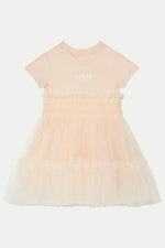 Girls Tulle Overlay Short - Sleeve Dress