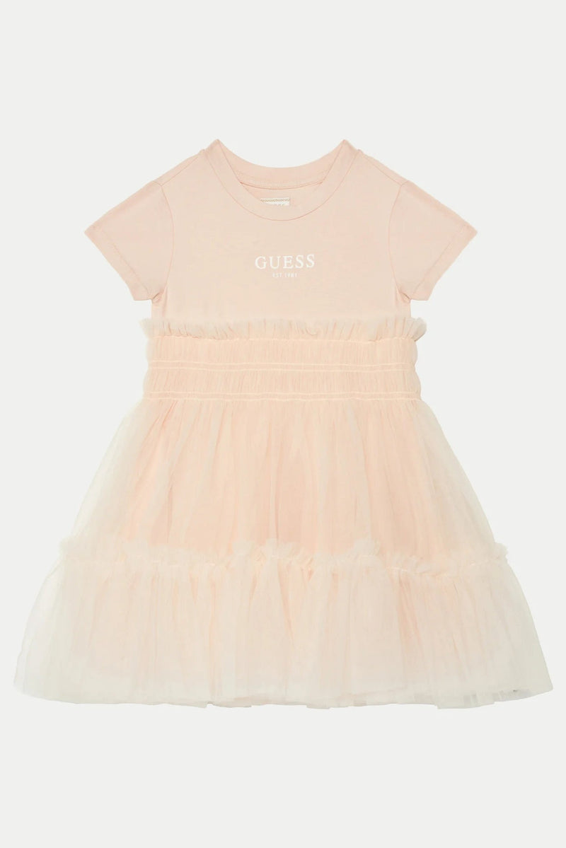 Girls Tulle Overlay Short - Sleeve Dress