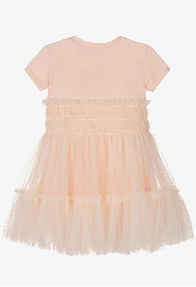 Girl's Tulle Overlay Short - Sleeve Dress