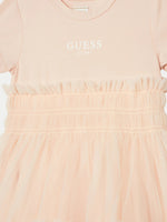 Girls Tulle Overlay Short - Sleeve Dress