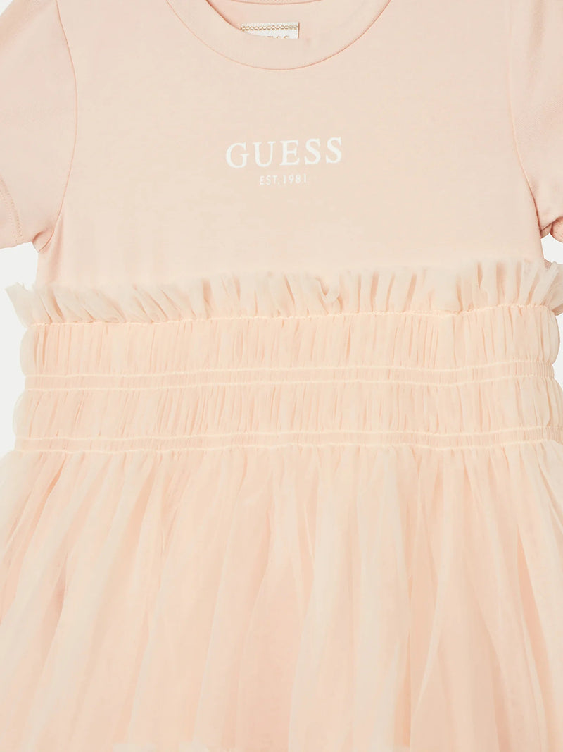 Girls Tulle Overlay Short - Sleeve Dress