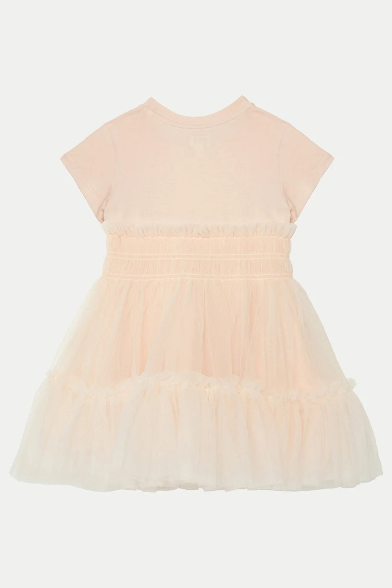 Girls Tulle Overlay Short - Sleeve Dress