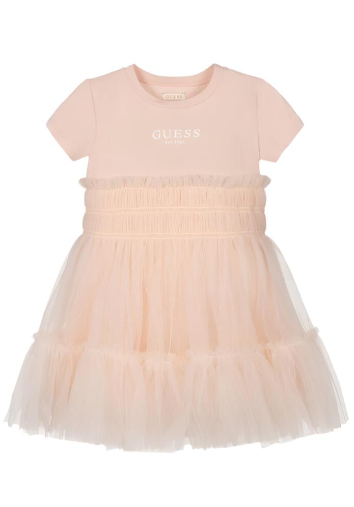 Girl's Tulle Overlay Short - Sleeve Dress