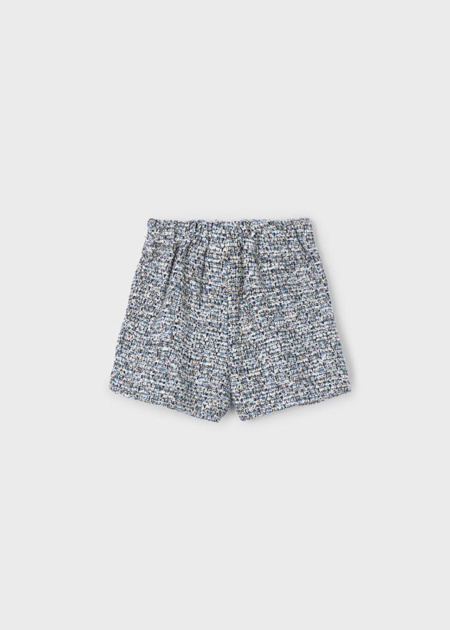 Girls Tweed Bermuda Shorts with Navy Velvet Bow