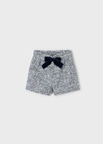 Girls Tweed Bermuda Shorts with Navy Velvet Bow