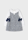 Girls Tweed Pinafore Dress with Velvet Bows
