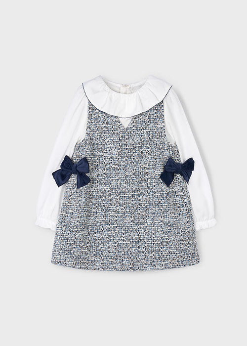 Girls Tweed Pinafore Dress with Velvet Bows